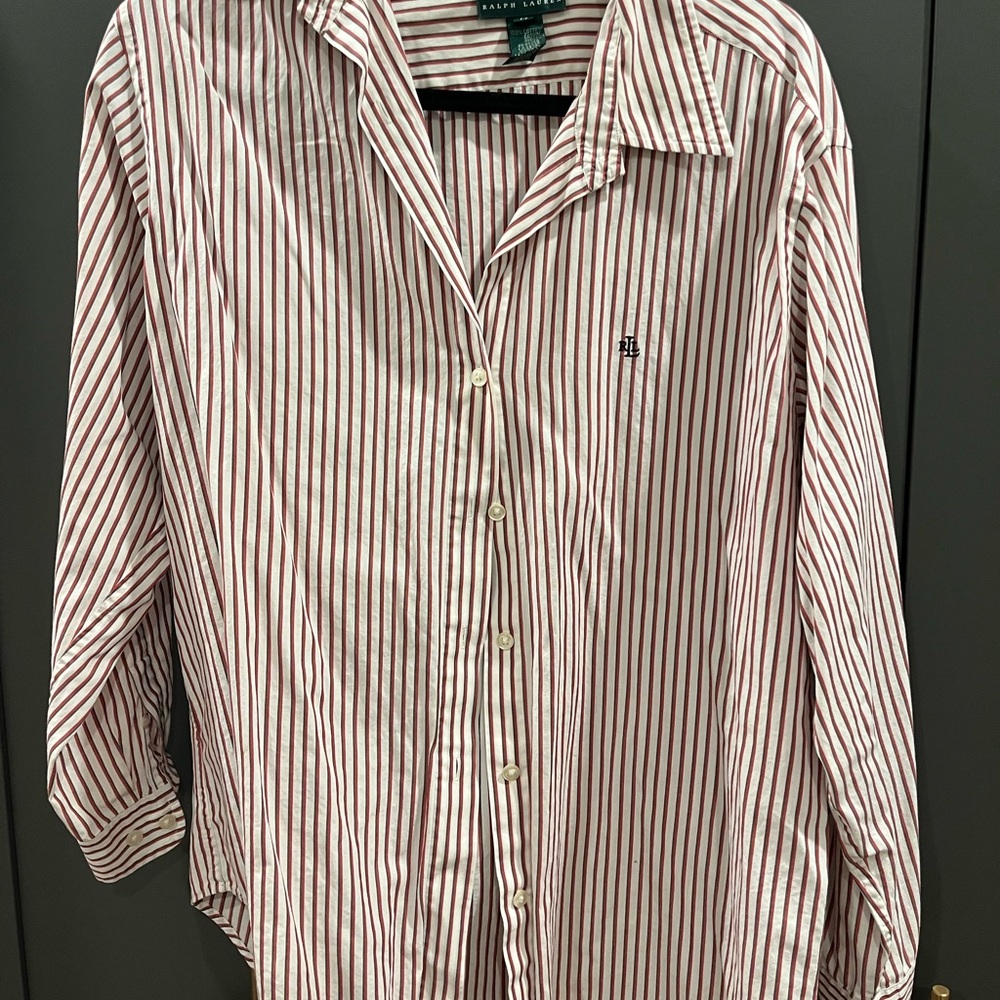 Vintage Ralph Lauren Red and White Striped Casual Shirt